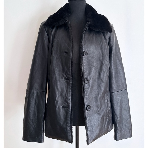 EUC BGSD 100% Lambskin Leather Sheep Shearling Fur Collar Y2K 90’s Black Jacket - Picture 6 of 14